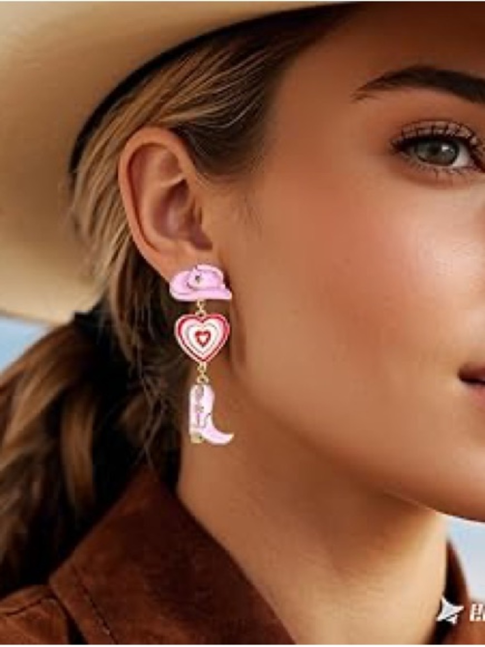 Pink Cowboy Boot & Heart Drop Earrings -NWOT